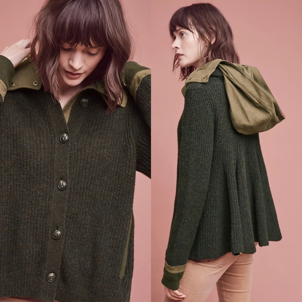 Anthropologie Sleeping on Snow Evergreen Jacket Wool Blend Sweater Medium